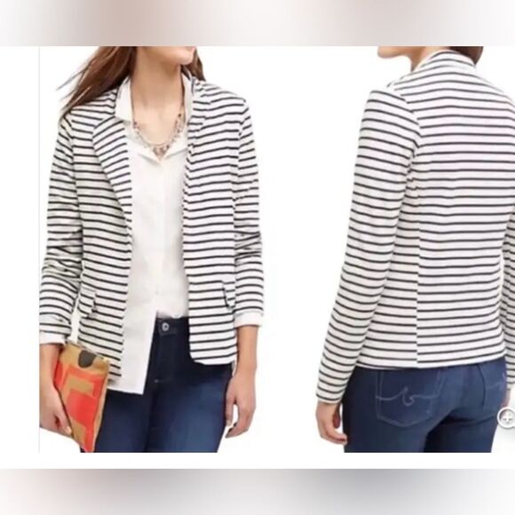 Striped Knit Blazer Jacket Career Office Casual Everyday Chic - Picture 3 of 8